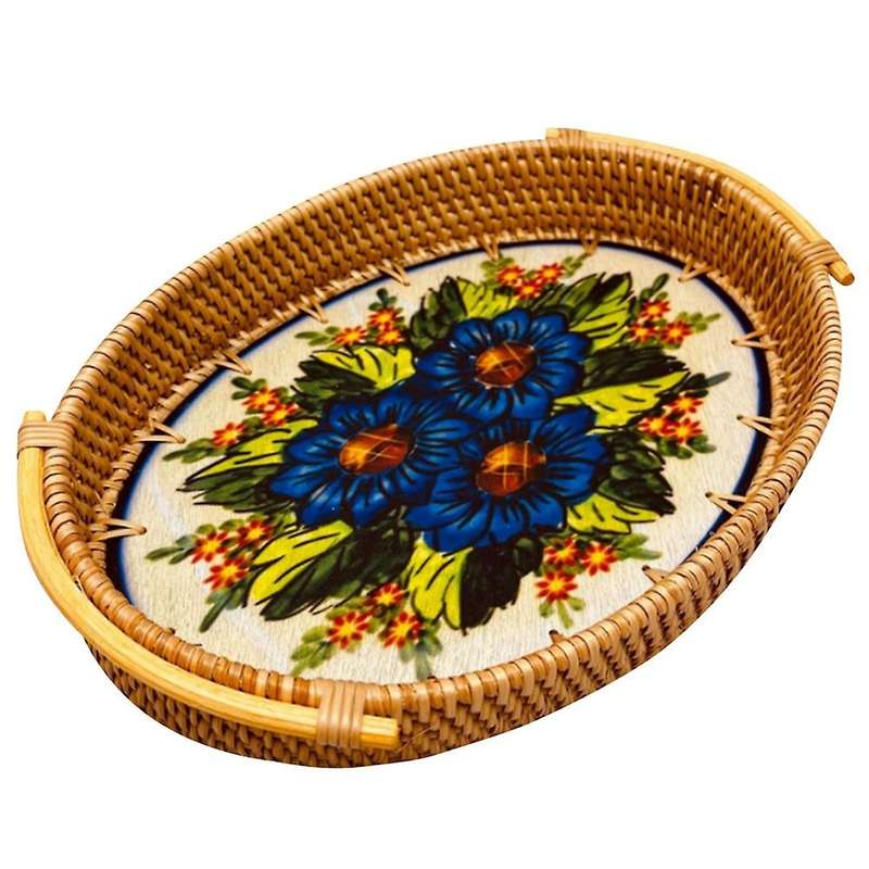 Rattan Storage Basket Bread Fruit Snacks Woven Storage Basket, A