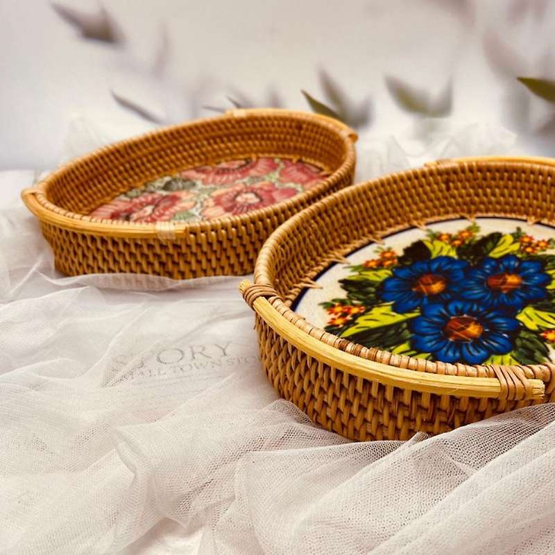 Rattan Storage Basket Bread Fruit Snacks Woven Storage Basket, A
