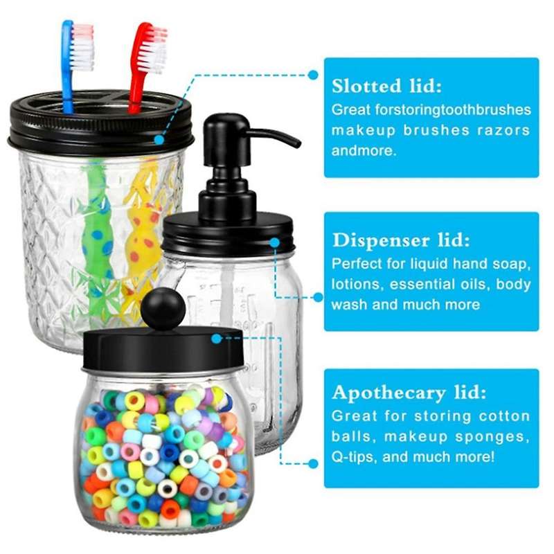 Mason Jar Bathroom Accessories Lids Set(8pcs),for Regular Mouth Mason