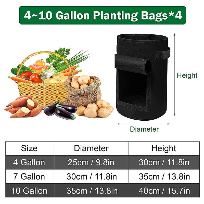 Potato Grow Bags 10 Gallon with Flap,4pcs Plant Grow Bags with Handle