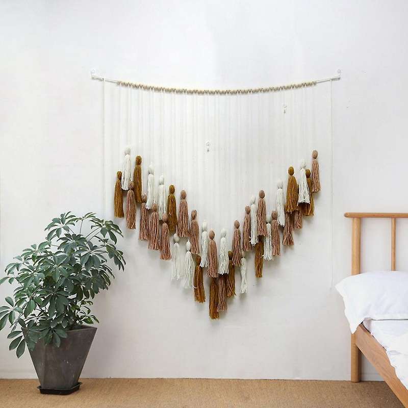 Macrame Wall Hanging with Wood Beads for Bedroom Living Room Kitchen