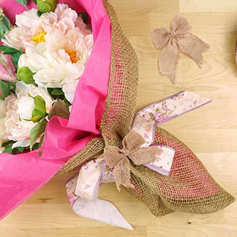 60 Pcs Burlap Bows Burlap Bow Knot Handmade Burlap for Christmas