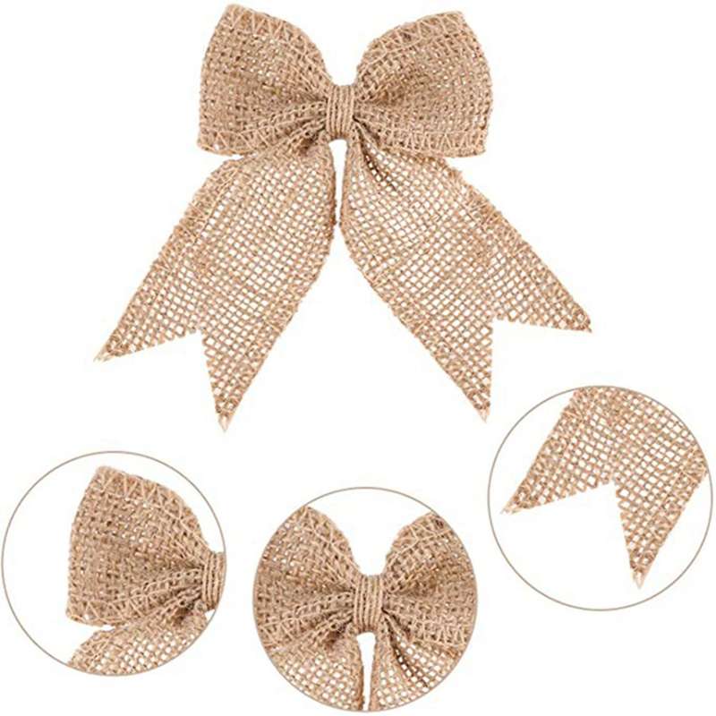 60 Pcs Burlap Bows Burlap Bow Knot Handmade Burlap for Christmas