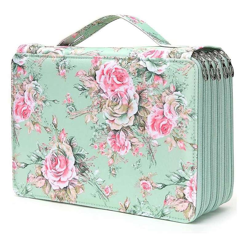 252 Slots Pencil Holder with Zipper Closure Twill Fabric , Green Rose