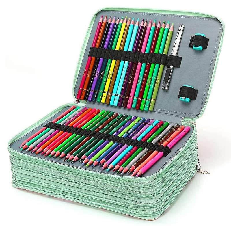 252 Slots Pencil Holder with Zipper Closure Twill Fabric , Green Rose