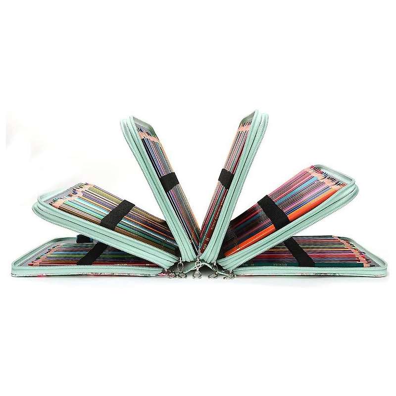 252 Slots Pencil Holder with Zipper Closure Twill Fabric , Green Rose