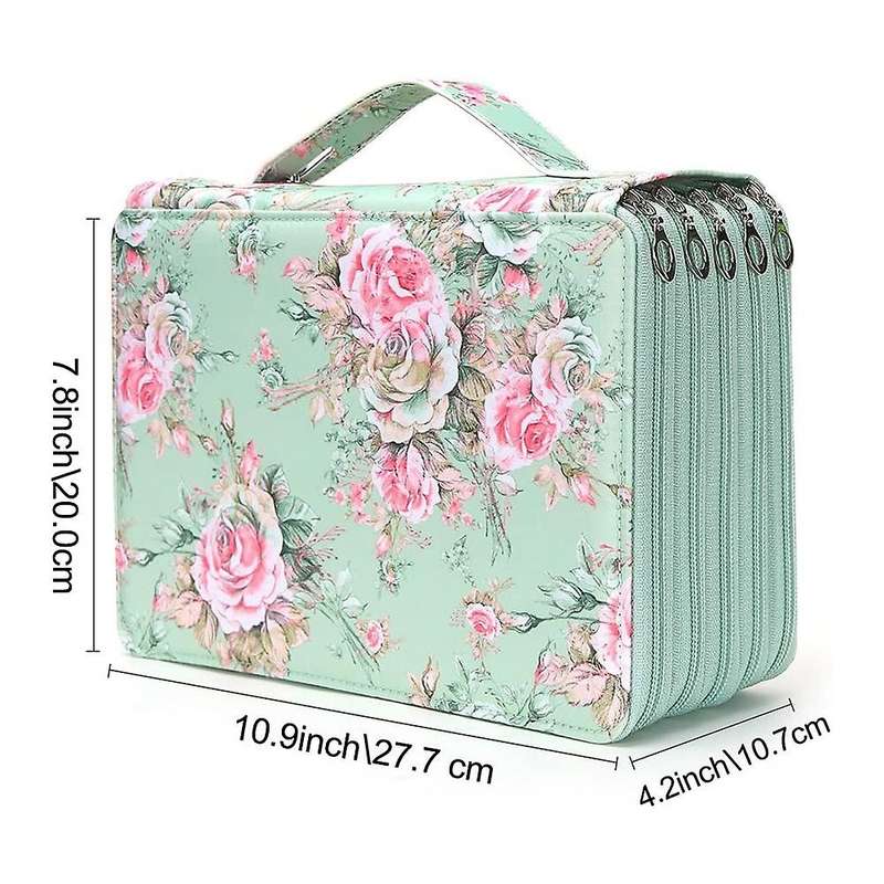 252 Slots Pencil Holder with Zipper Closure Twill Fabric , Green Rose