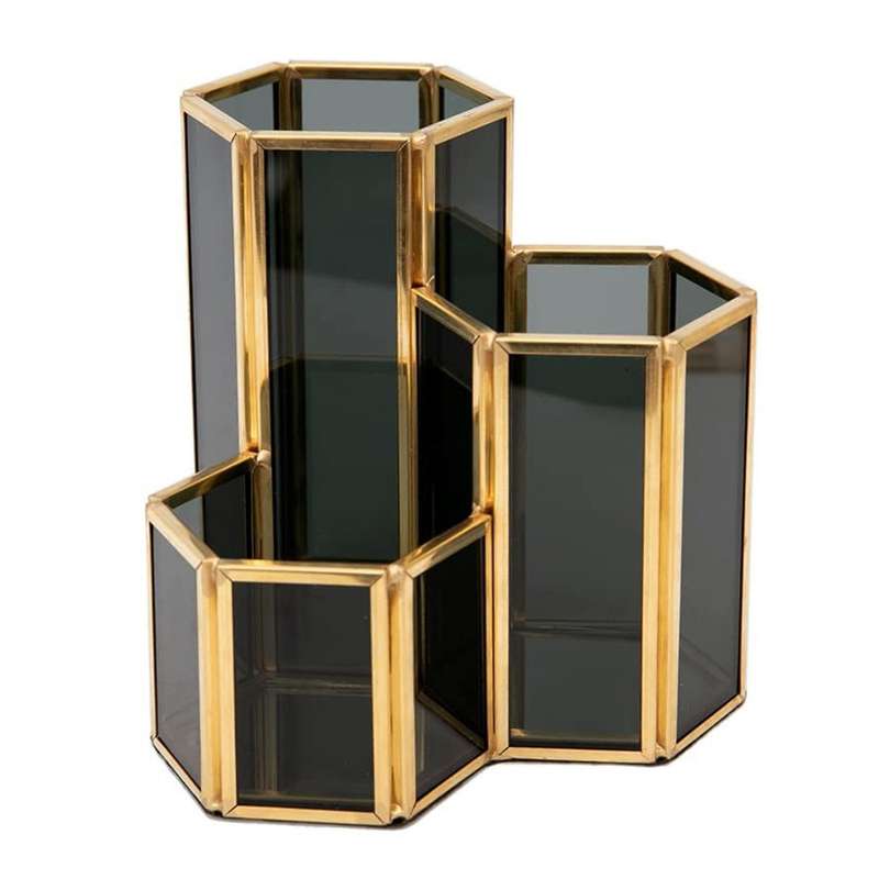 Makeup Brush Holder 3 Slots Glass Home Decorative for Desk Decor