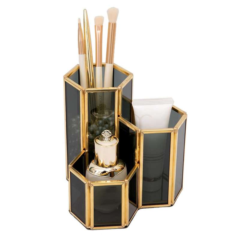 Makeup Brush Holder 3 Slots Glass Home Decorative for Desk Decor