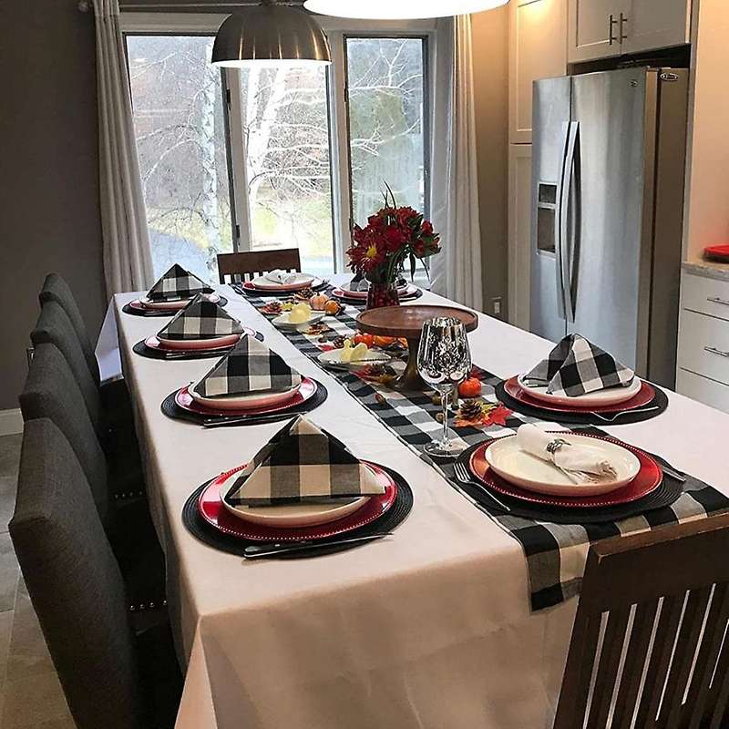 Buffalo Checked Plaid Table Runner 13x84 Inch Black and White
