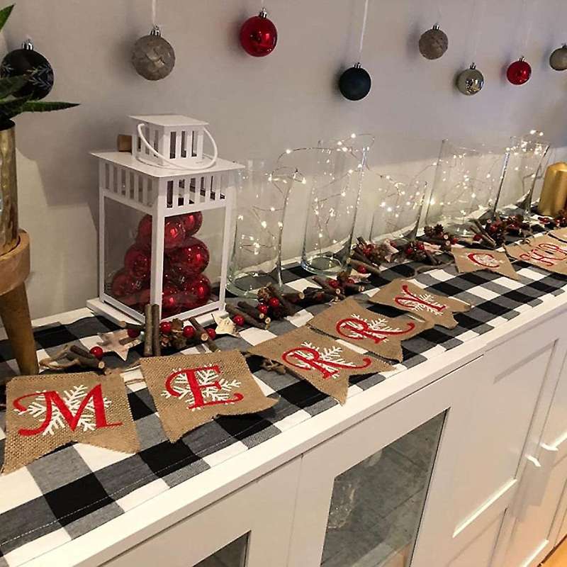 Buffalo Checked Plaid Table Runner 13x84 Inch Black and White