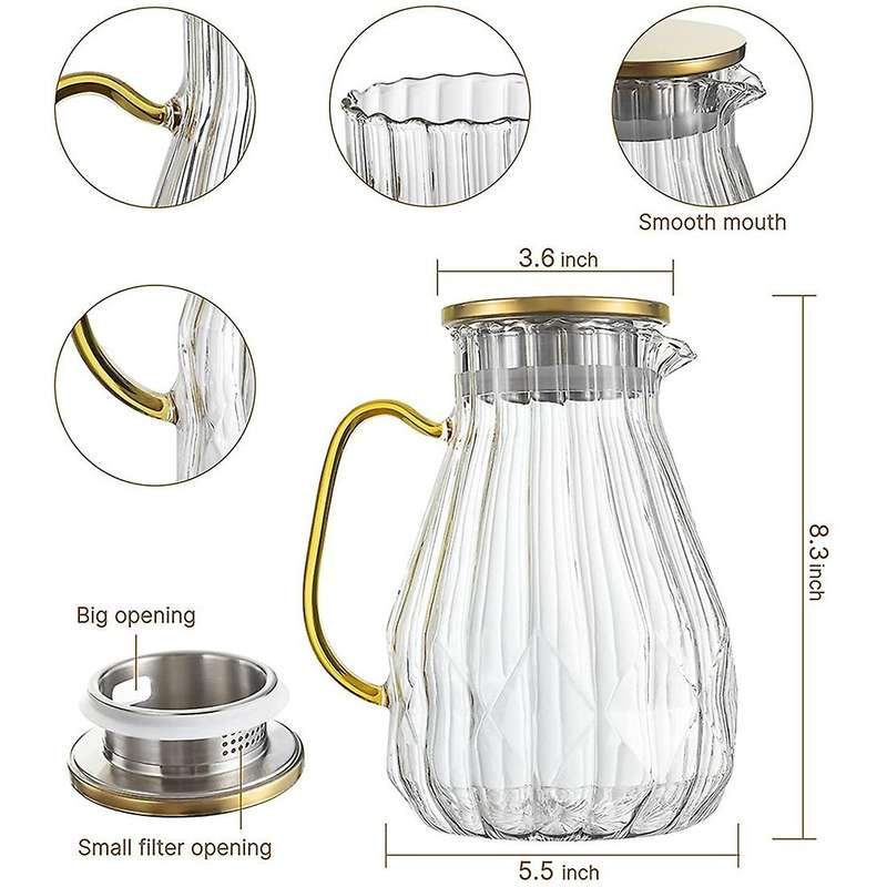 Glass Jug with Lid Nozzle 60 Oz Heat-resistant Borosilicate