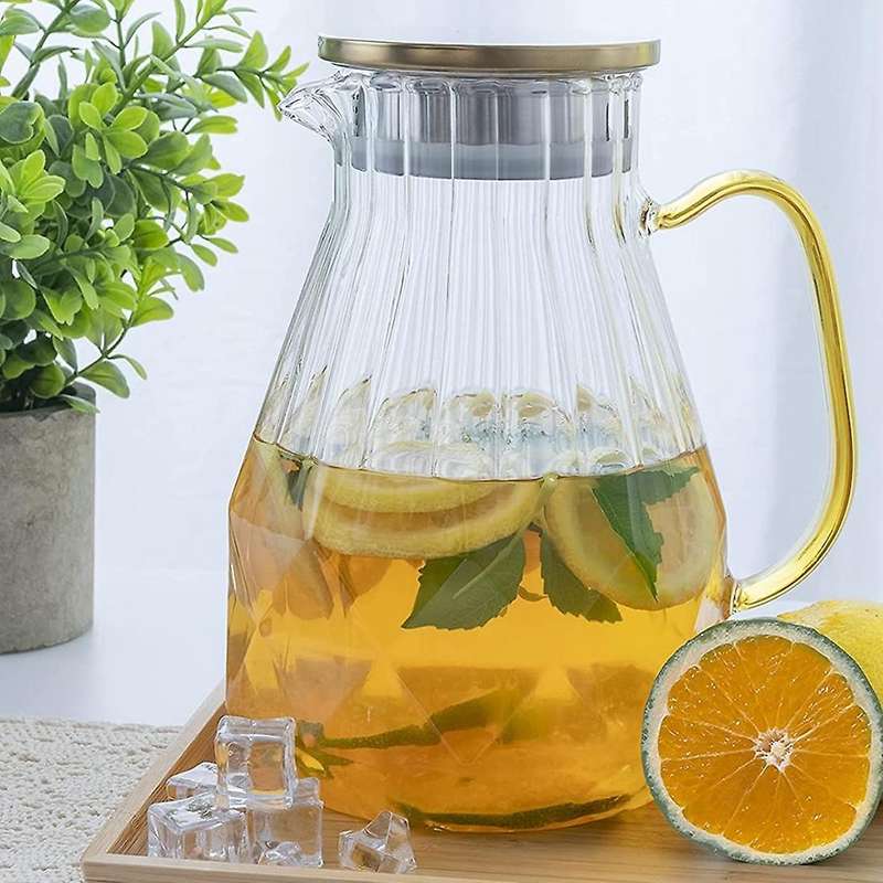 Glass Jug with Lid Nozzle 60 Oz Heat-resistant Borosilicate