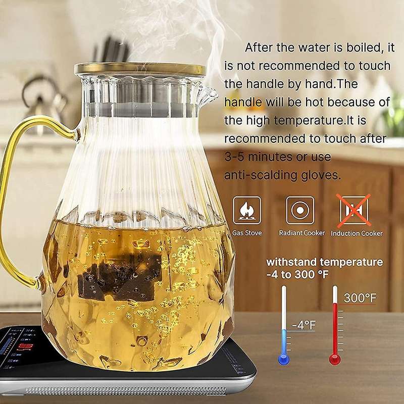 Glass Jug with Lid Nozzle 60 Oz Heat-resistant Borosilicate