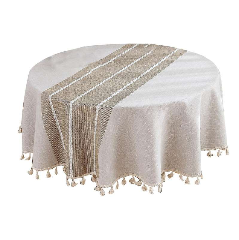 59inch Rustic Table Clothes for Round Tables (striped Brown)