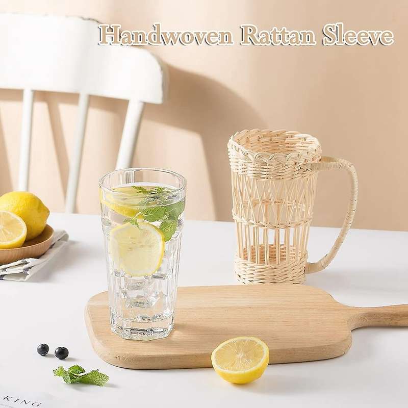 Vintage Rustic Rattan Cup Holder with Drinking Glass for Coffee Tea