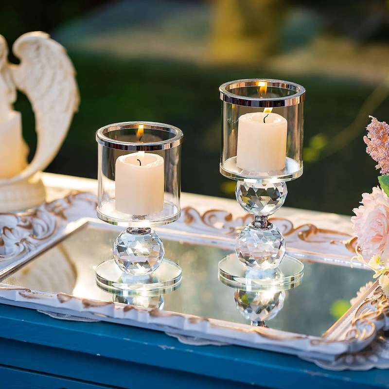 Crystal Glass Pillar Candle Holder Clear Glass Candle Holder ,12cm