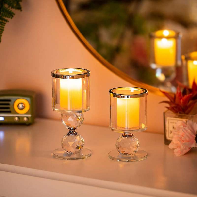 Crystal Glass Pillar Candle Holder Clear Glass Candle Holder ,12cm
