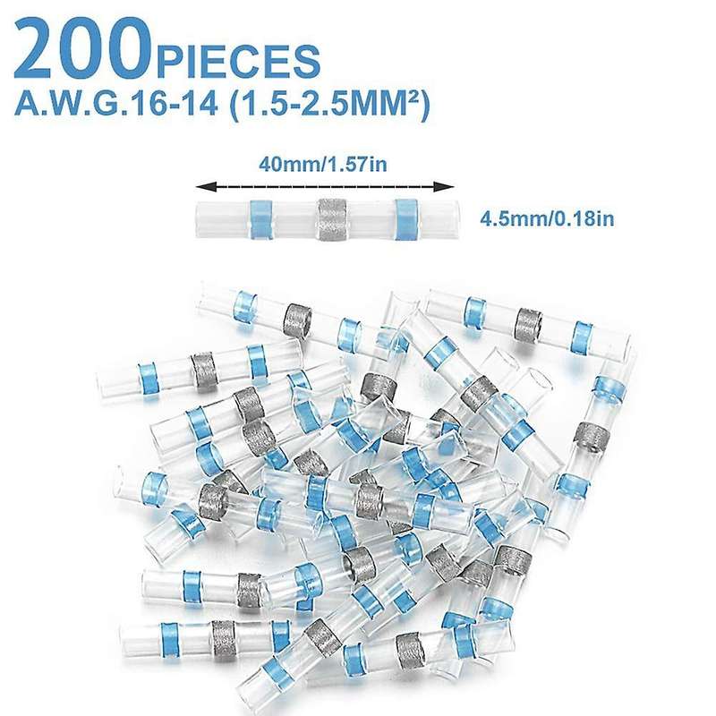 200pcs 16-14 Awg Blue Solder Seal Wire Connectors,butt Connectors