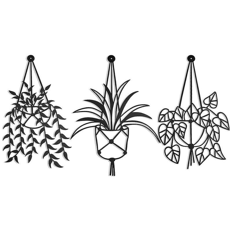 3pcs Metal Vase Wall Arts Decor,flower In Vase Iron Wall Decoration