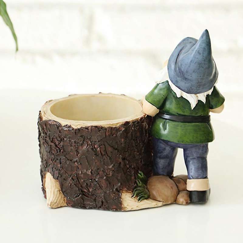 Garden Gnome Flower Pot Resin Dwarf Statue Stump Flower Pot A