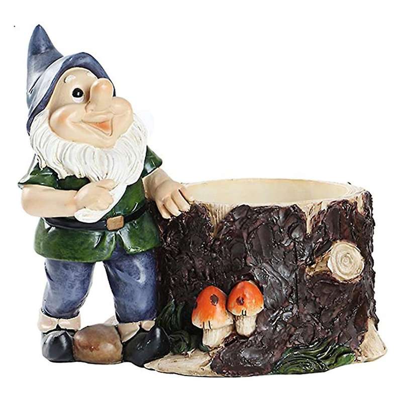 Garden Gnome Flower Pot Resin Dwarf Statue Stump Flower Pot A