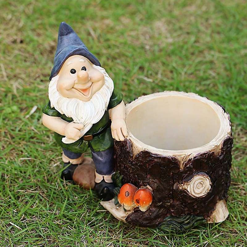 Garden Gnome Flower Pot Resin Dwarf Statue Stump Flower Pot A