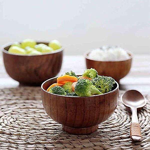 6 Pcs Wood Bowls Serving Tableware for Rice, Soup, Dip, Wooden Bowl