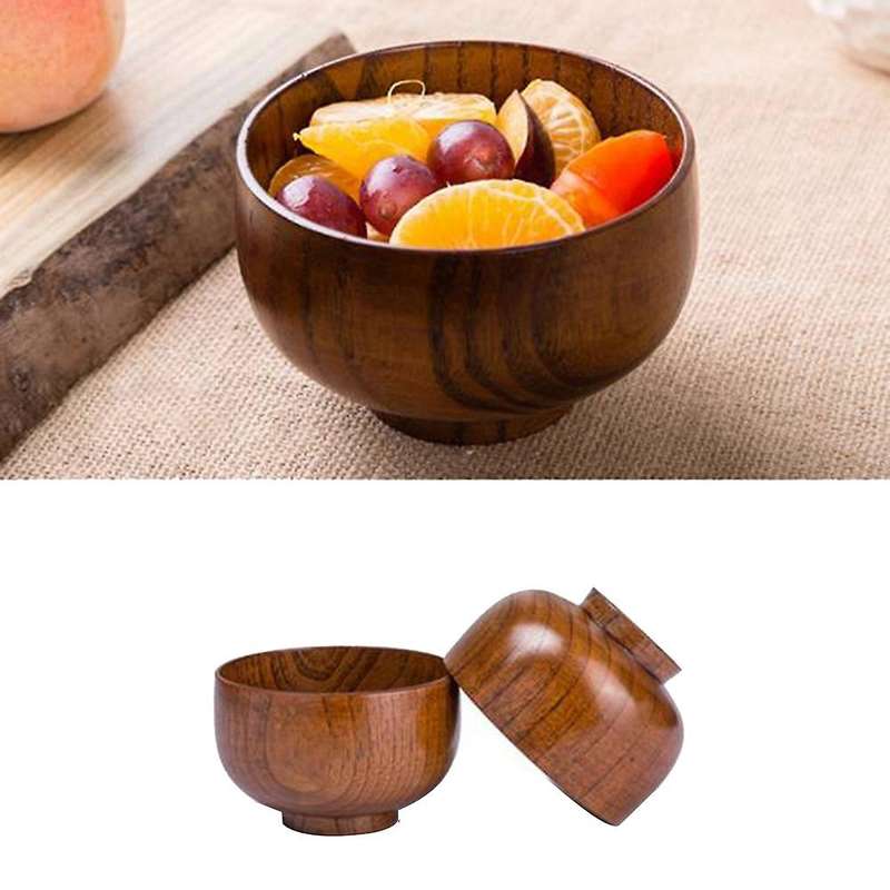 6 Pcs Wood Bowls Serving Tableware for Rice, Soup, Dip, Wooden Bowl
