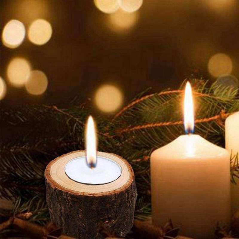 9 Pack Wood Tealight Candle Holders, Rustic Wedding Decorations