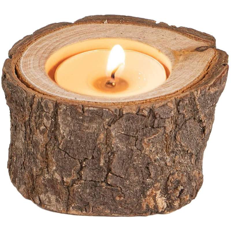 9 Pack Wood Tealight Candle Holders, Rustic Wedding Decorations
