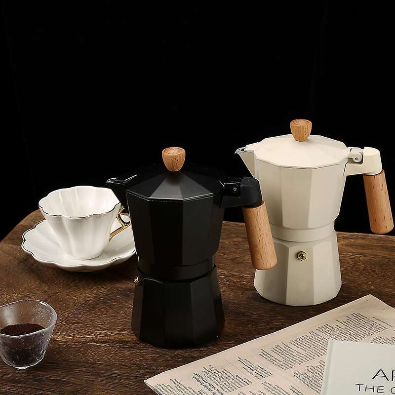 300ml Italian Wooden Handle Mocha Coffee Pot Aluminum Pot (black)