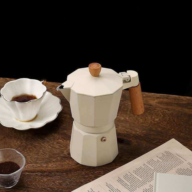 300ml Italian Wooden Handle Mocha Coffee Pot Aluminum Pot (black)