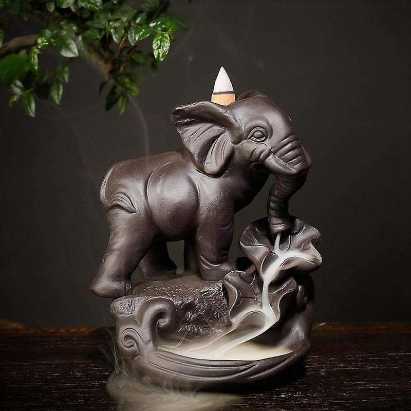 Handmade Backflow Incense Cute Ceramic Elephant Burner Waterfall