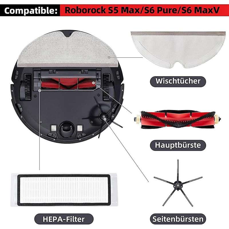 14 Pcs Accessory Set for Xiaomi Roborock S5 S6 Pure S6 Maxv Black