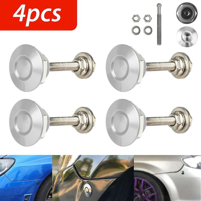4 X Quick Release Push Hood Latch Button Car Pin Bonnet Lock Silver