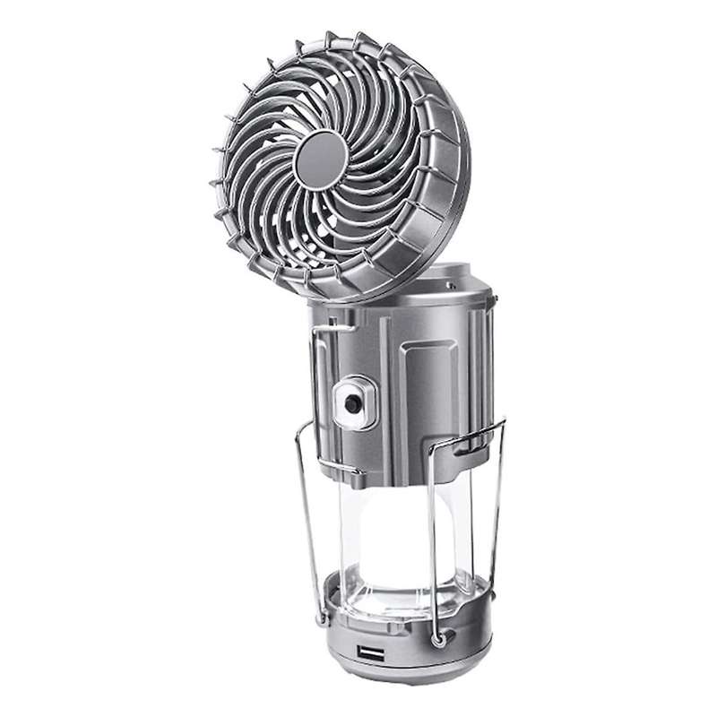 3 In 1 Led Camping Lantern with Fan, for Emergency,silver Us Plug
