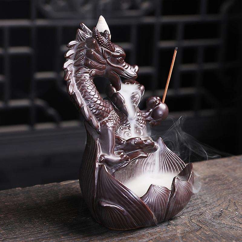 Home Decor Handmade Ceramic Dragon Backflow Incense Burner Holder
