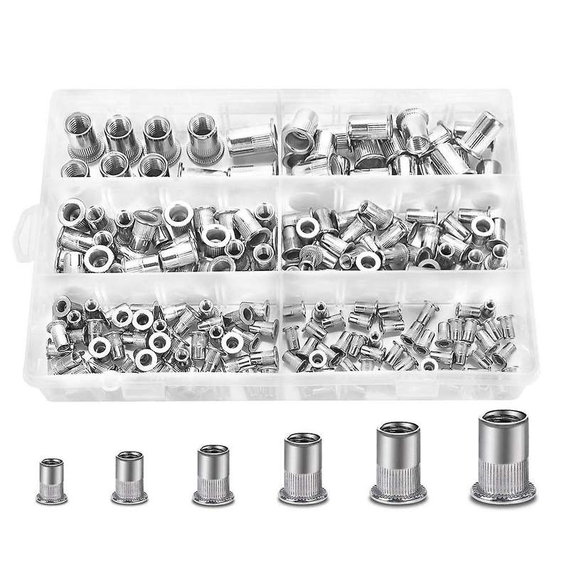 200pcs Stainless Steel Rivet Nuts Flat Head Threaded Insert Nutsert
