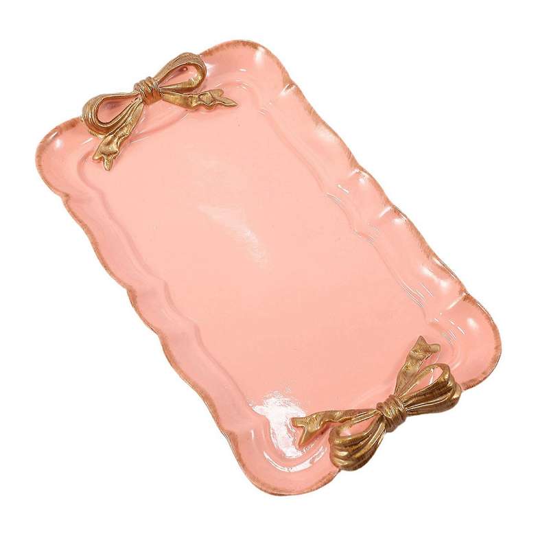 2x European Style Bow Cake Storage Trays Square Tray 12x20cm Pink