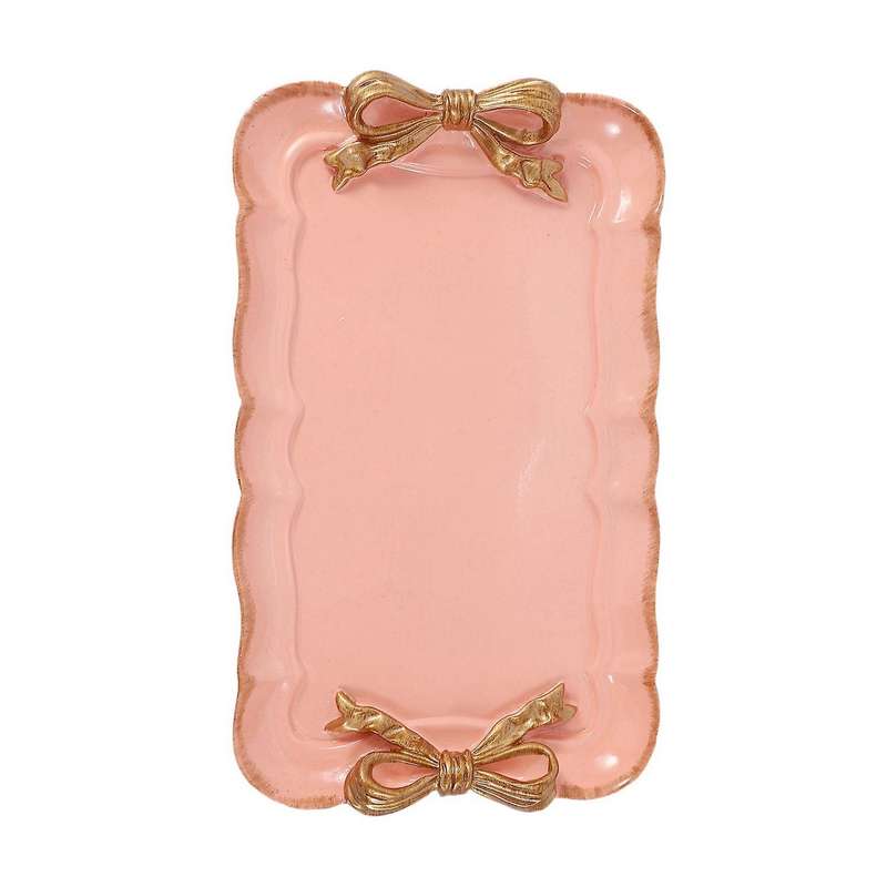 2x European Style Bow Cake Storage Trays Square Tray 12x20cm Pink