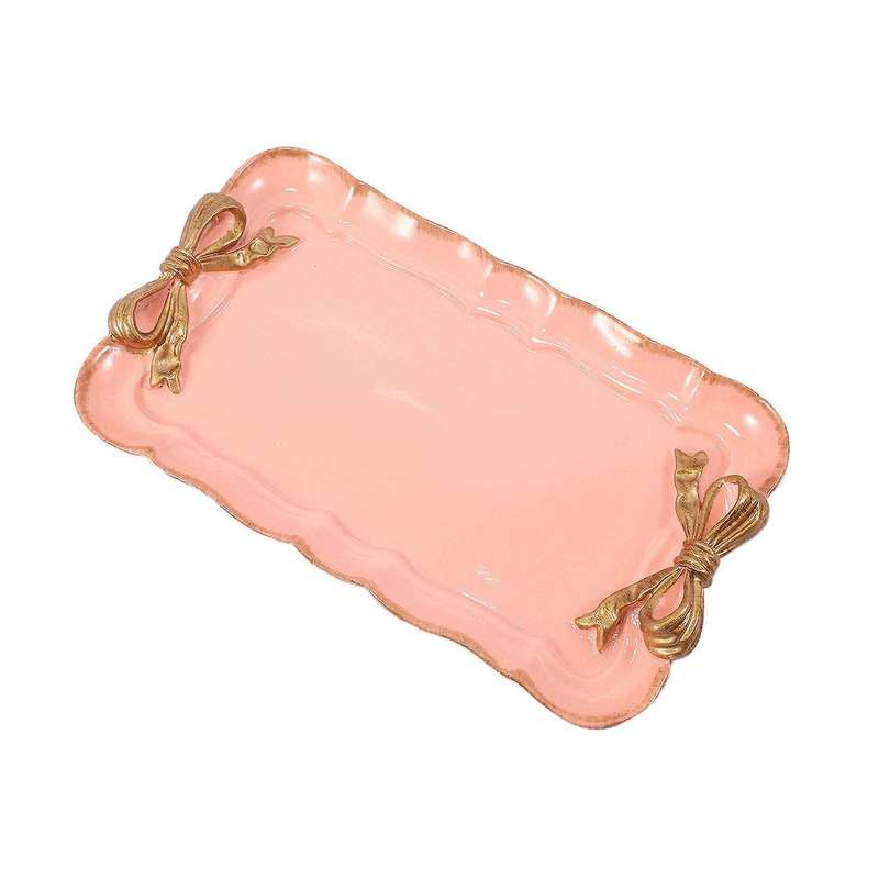 2x European Style Bow Cake Storage Trays Square Tray 12x20cm Pink