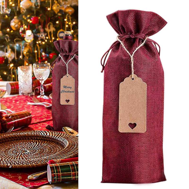 Burlap Wine Bags Wine Gift Bags, with Drawstring, Tag & Rope