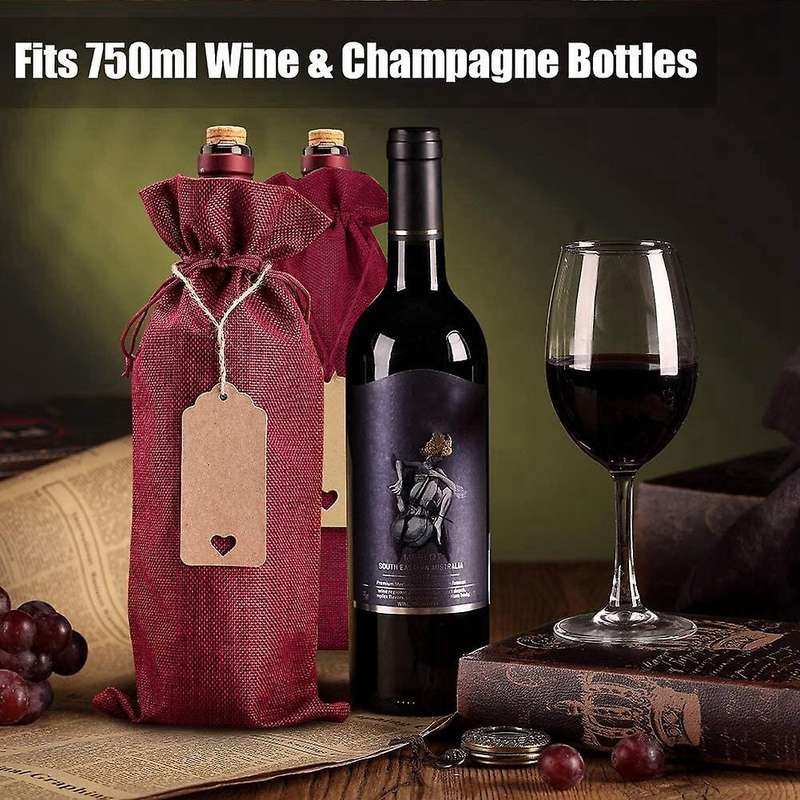 Burlap Wine Bags Wine Gift Bags, with Drawstring, Tag & Rope
