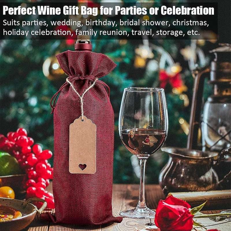 Burlap Wine Bags Wine Gift Bags, with Drawstring, Tag & Rope