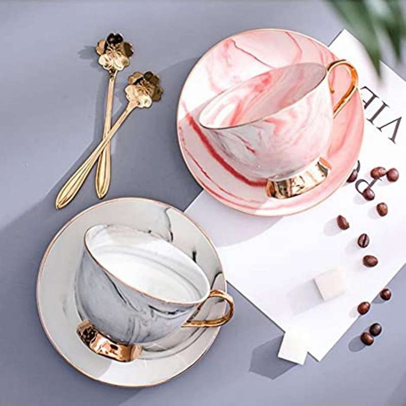 Vintage Porcelain Tea Cup and Saucer with Spoon Ceramic Coffee B