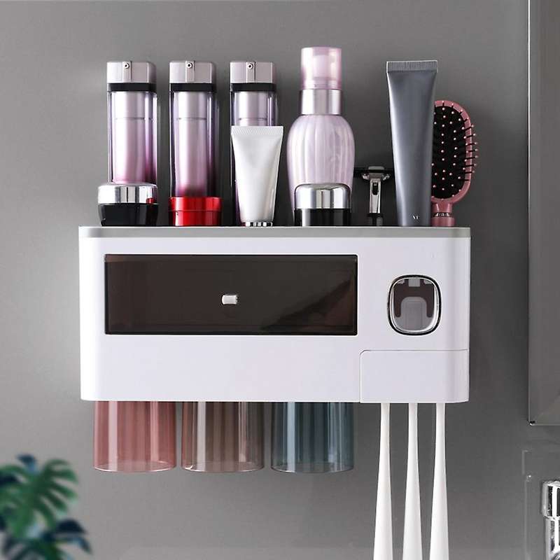 Adsorption Toothbrush Holder Automatic Toothpaste Squeezer (3 Cups)