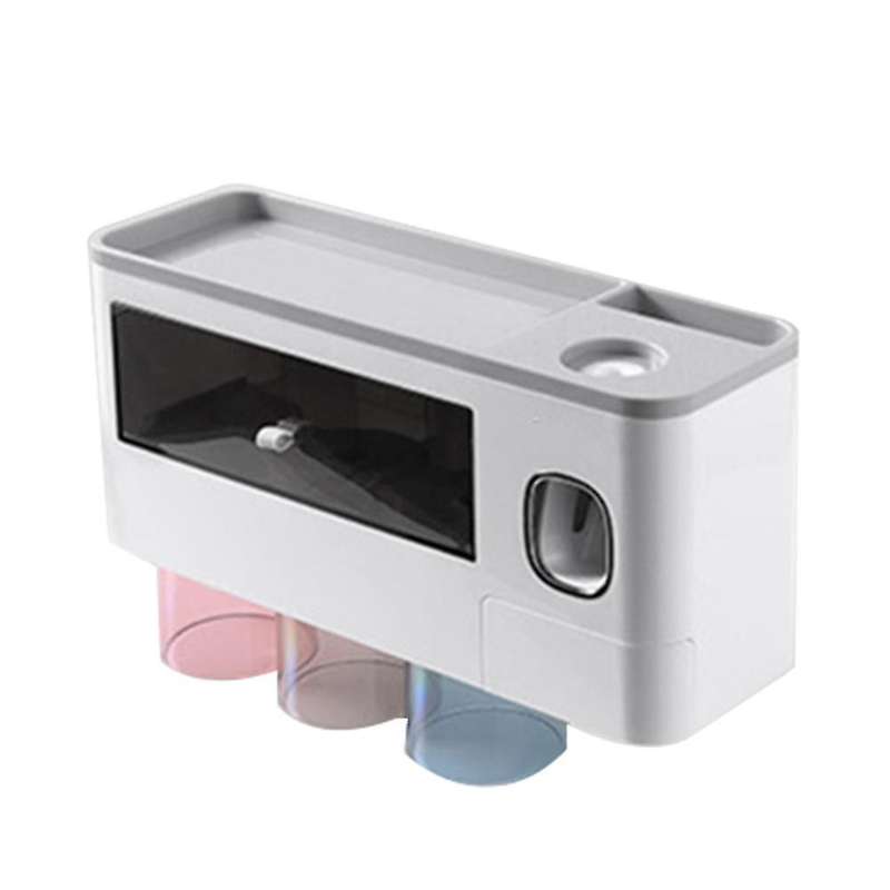 Adsorption Toothbrush Holder Automatic Toothpaste Squeezer (3 Cups)