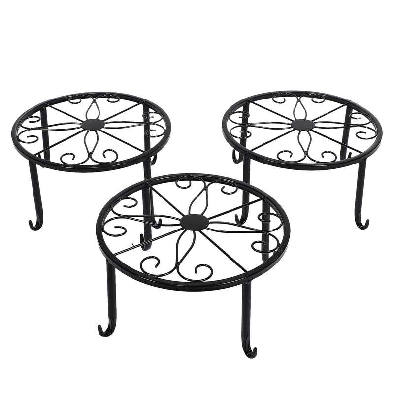 3 Pack Metal Potted Plant Stand Floor Flower Pot Rack (black)