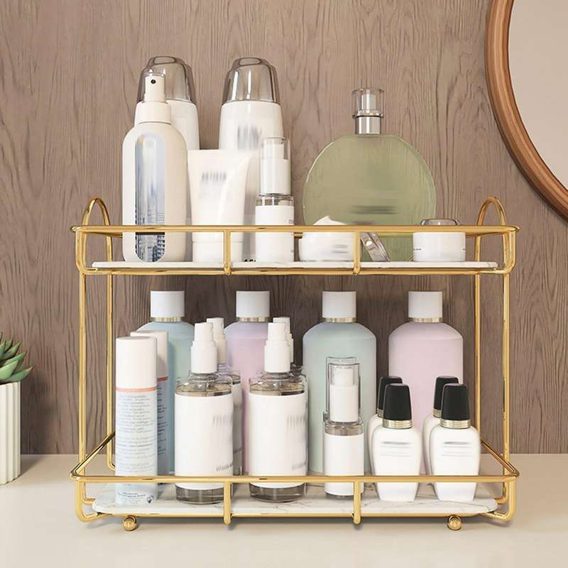 Light Luxury Countertop Makeup Organizer for Bathroom Storage Rack B